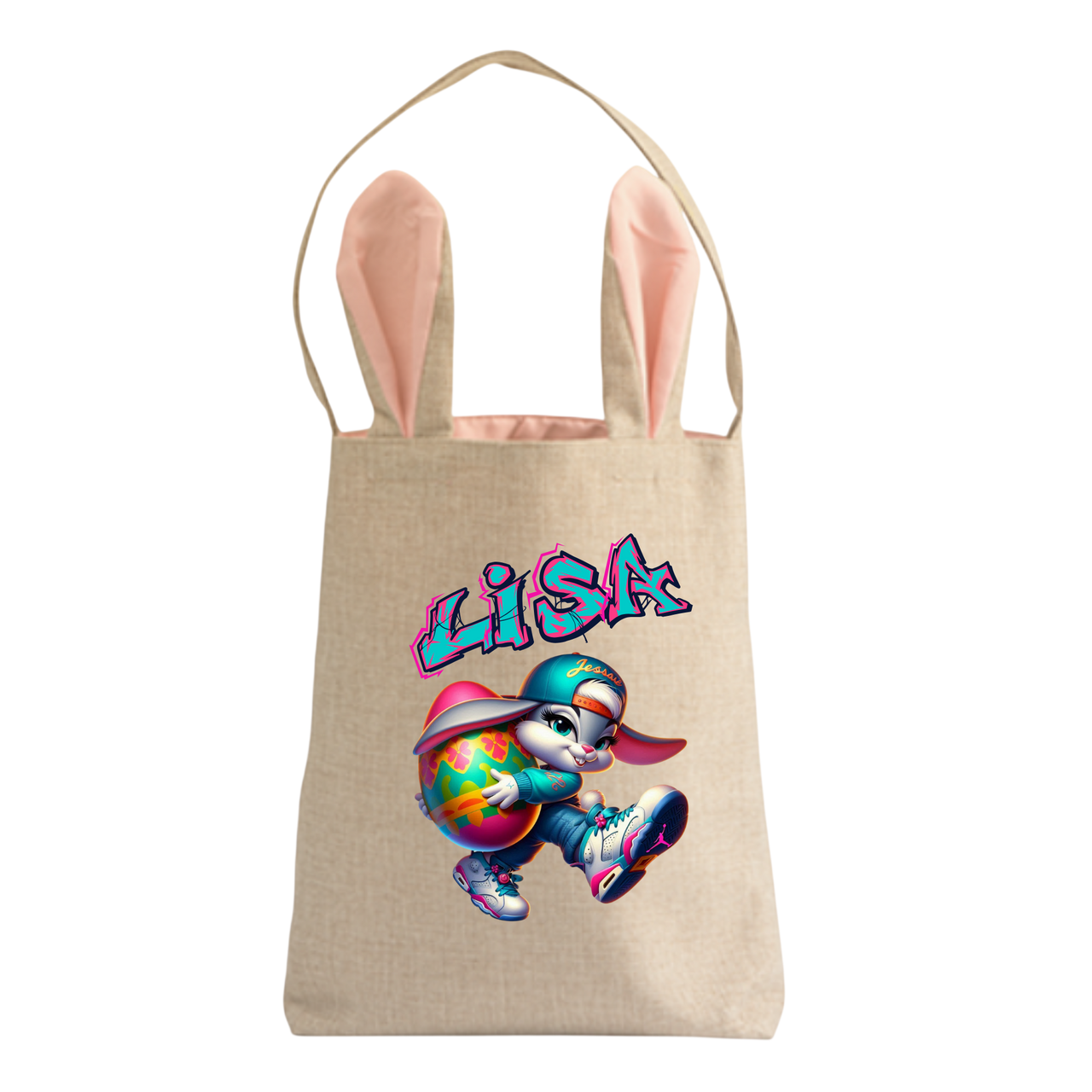 Personalisierte Jutetasche mit Hasenohren - Graffiti Bunny Bag
