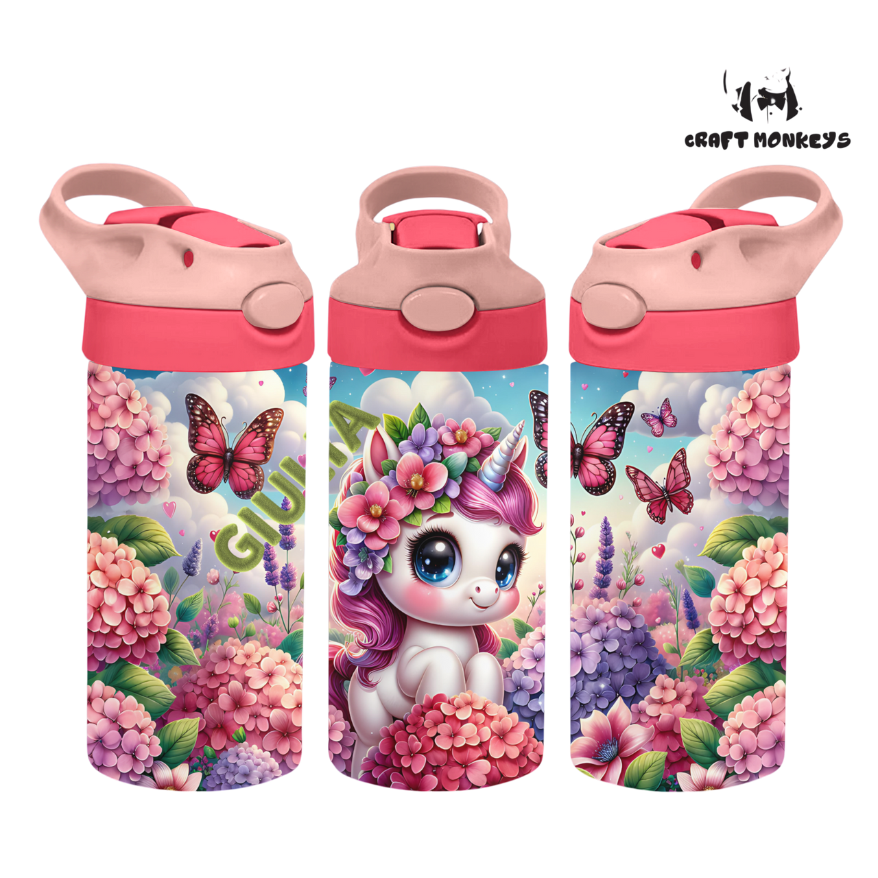 Kinderflasche - Einhorn mit Blumen